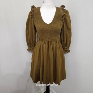 Madewell Lucie Cotton Dress Smocked Puff Sleeve Pocket sz S Boho Cottage Granola